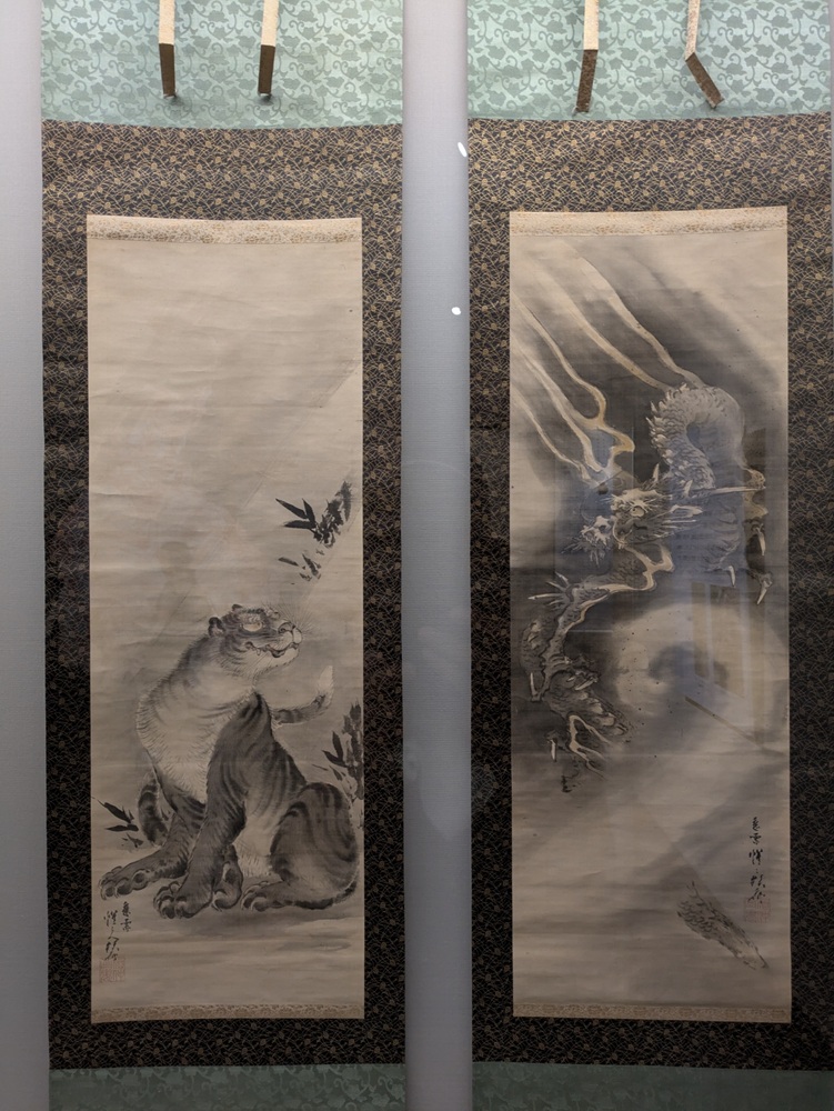 河鍋暁斎 竜虎図 双幅の虎と龍
