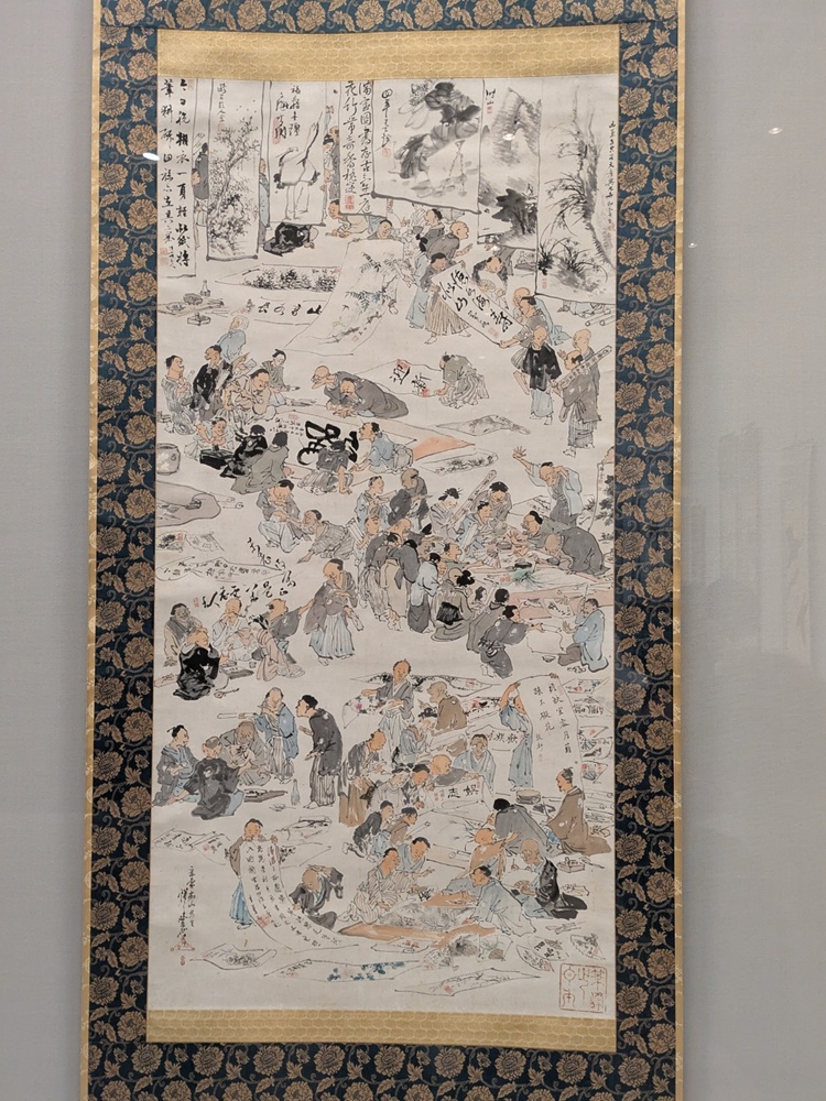 河鍋暁斎 書画会図 大勢の絵師が集う様子を描いた掛軸
